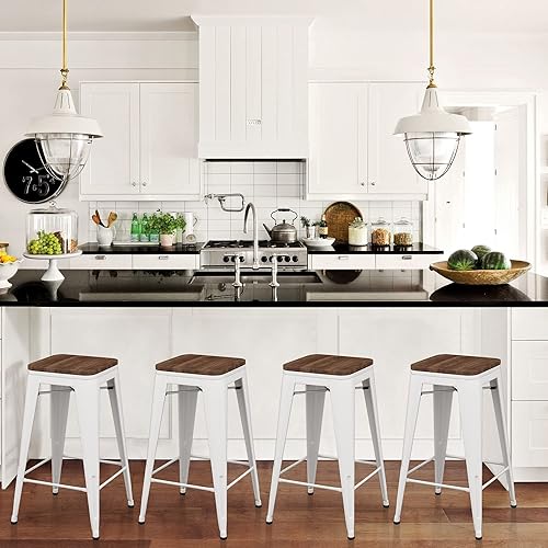 Miniatura 15 de Tongli Juego de 4 taburetes de bar de 24 pulgadas, apilables, de altura de mostrador, taburetes de bar de metal sin espalda, taburetes de mostrador