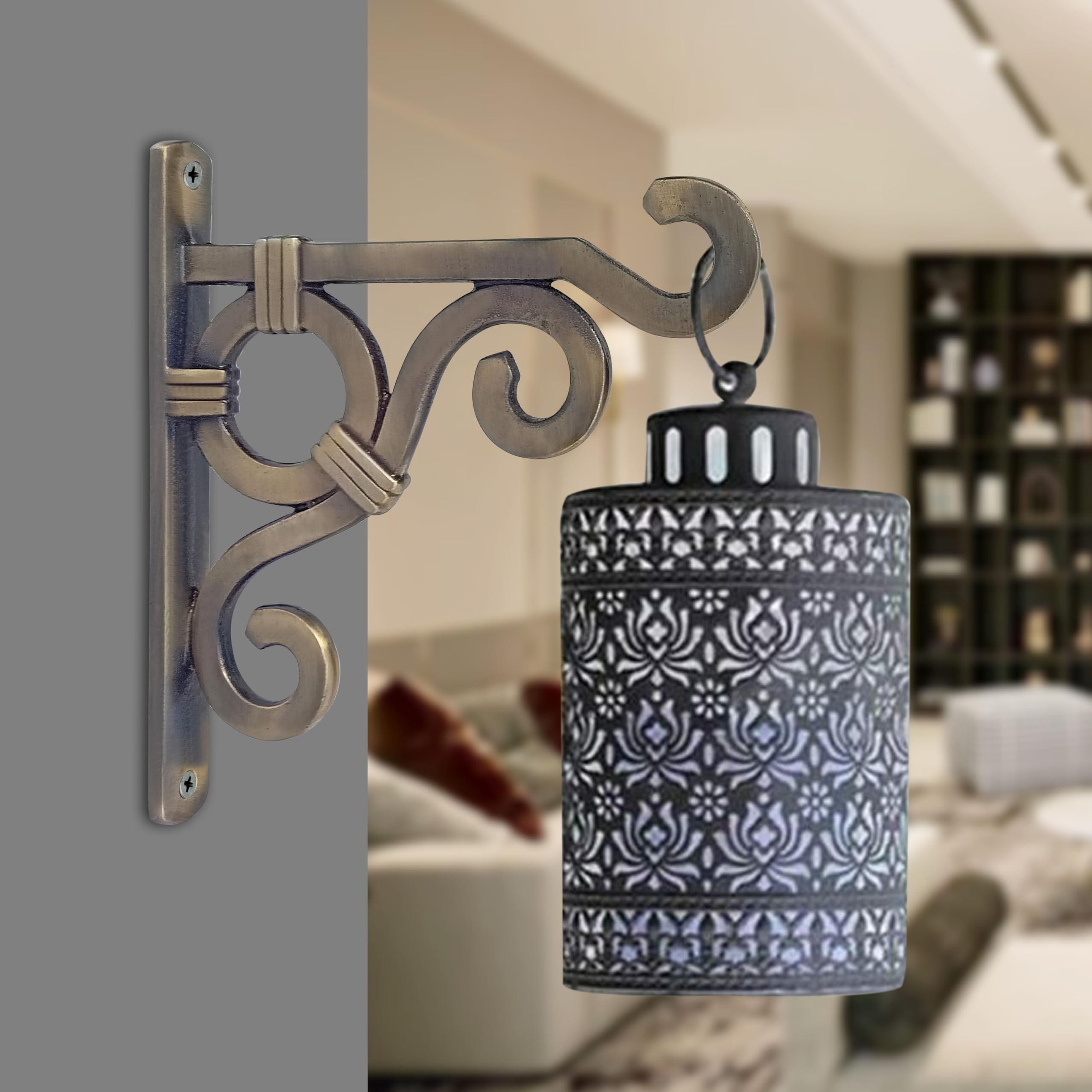 GHAR DWAR Metal Wall Hook Hanging Plant Bracket Decorative Straight Plant Hanger for Pots, Bird Feeders, Planters, Lanterns, Macrame, Wall Light, Wind Chimes Indoor Outdoor (Brass Antique, Pack of 1)-image-11