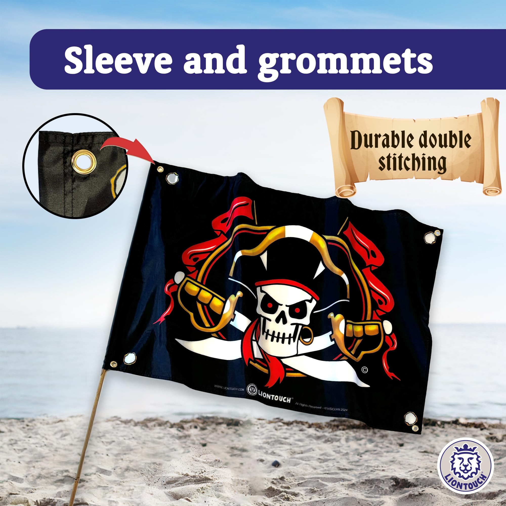 Liontouch Pirate Flag - Captain Cross - 100 x 70 cm | Children's Toy for Indoor & Outdoor Pretend Play with Black Background & Skull | Kids Adventure Accessory for Sailing the Caribbean - Image 4