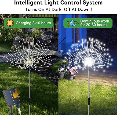 Miniatura 53 de Luces solares de jardín impermeables para exteriores, paquete de 2 120 luces LED solares de fuegos artificiales, decoración de jardín exterior