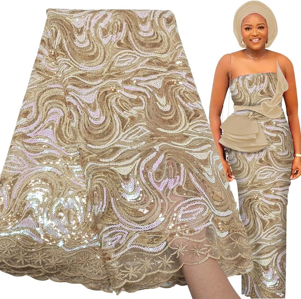 5 Yards African Lace Fabric with Sequins and Beads - Bahrain | Ubuy 5 Yards African Lace Fabric with Sequins and Beads - Bahrain | Ubuy