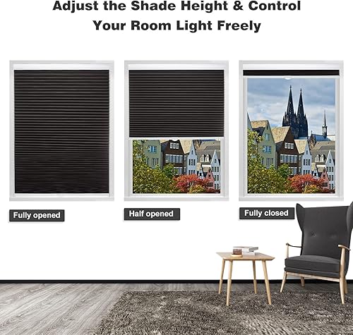 Miniatura 6 de MYshade CEL27BK50C - Persianas celulares opacas y sin cordones, persianas para ventanas fáciles de instalar, 27 pulgadas de ancho x 50 pulgadas de