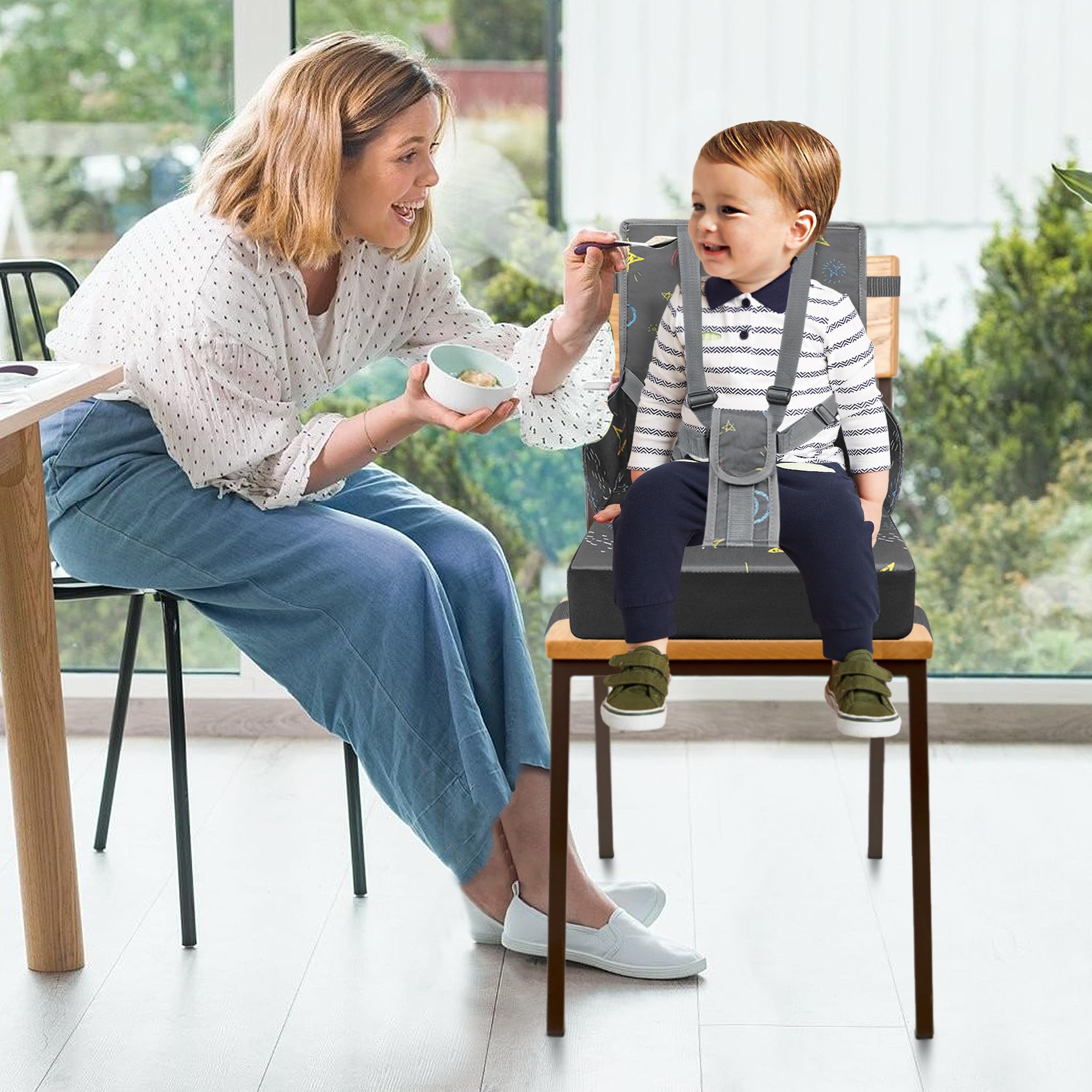 Froadp Seduta rialzata per bambini in tessuto Oxford impermeabile con schienale e cintura di sicurezza grigio