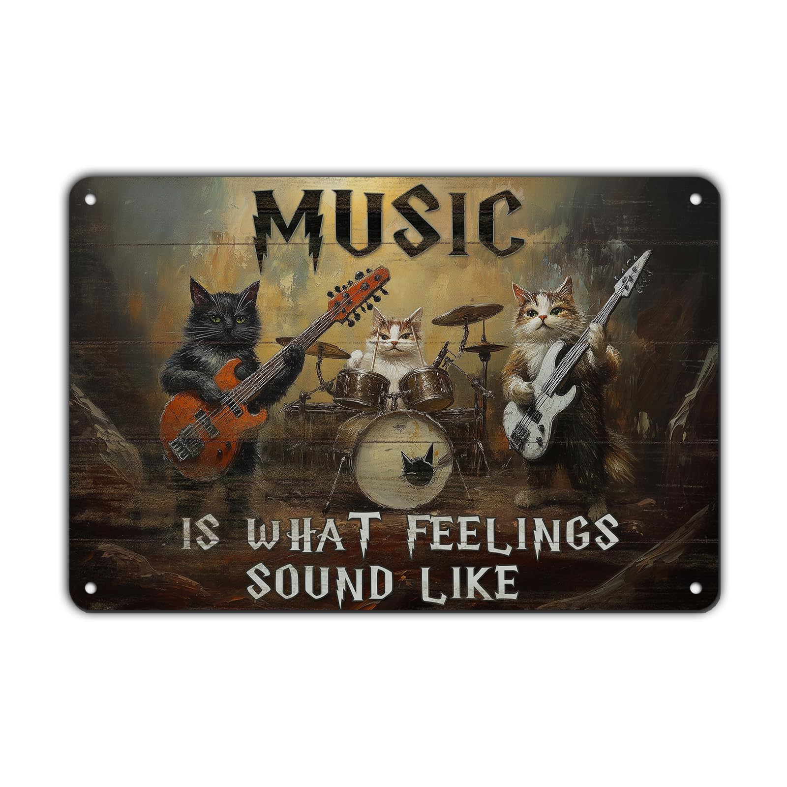 Anceky Tin Sign Cats Guitar Music Is What Feelings Sound Like Metal Signs Funny Wall Decor for Office Yard Fence Home Cafe 12×8 Inch