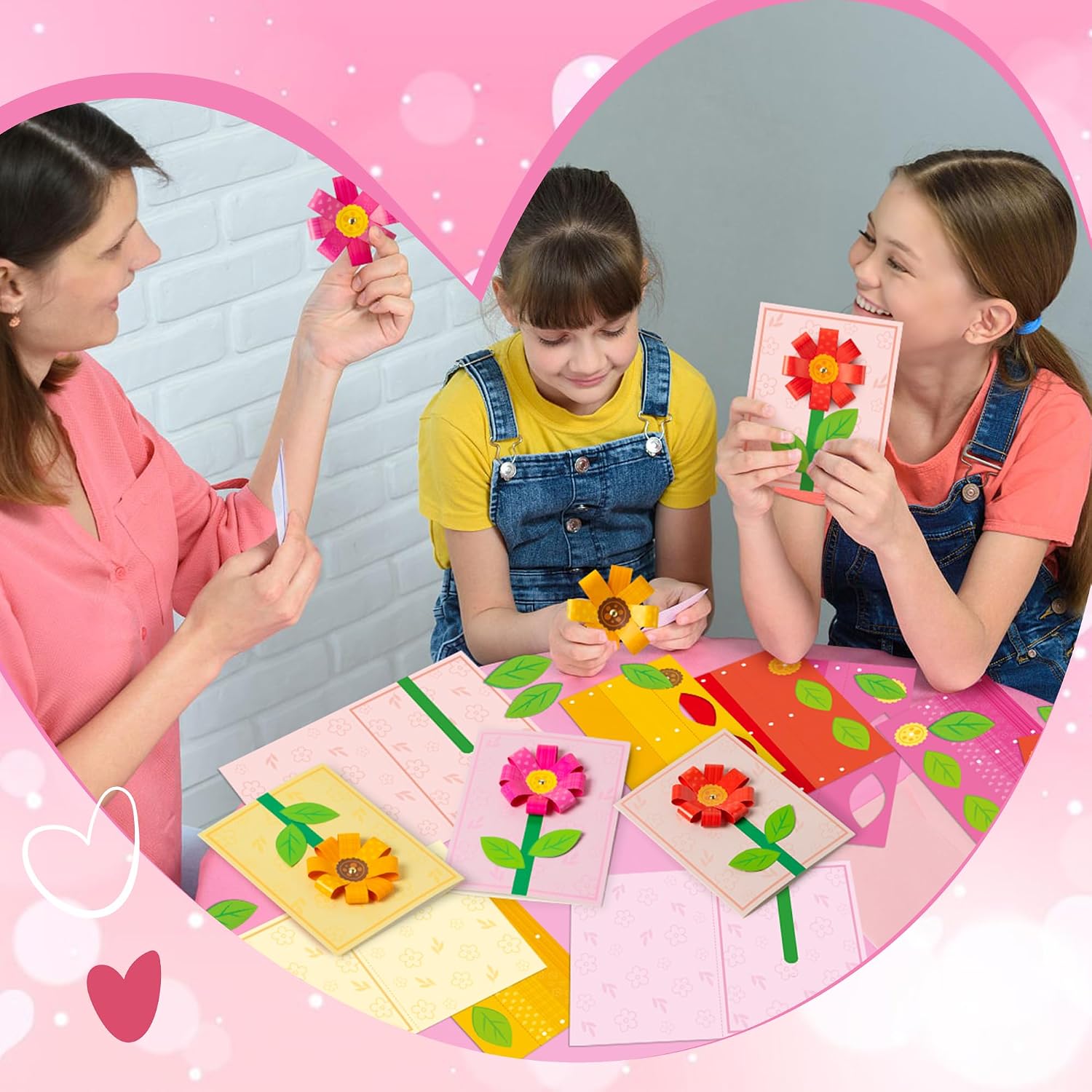 WATINC Spring 3D Flower Greeting Card Kits, 24 Pack DIY Flower Craft Thanks Cards with Envelopes, Graduate Gifts Thankful Project Fun Home School Classroom Activities for Kids Ladies
