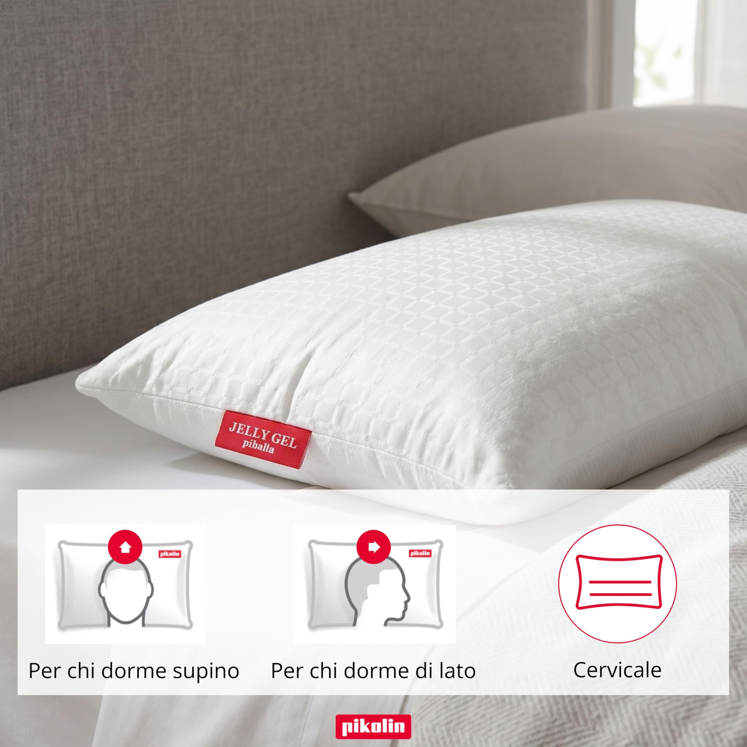 PIKOLIN - Cuscino Memory Foam Cervicale 90 cm con Memory Gel Premium JellyGe l- Effetto Fresco, Sostegno Medio, Ergonomico Cervicale, Traspirante e Ipoallergenico