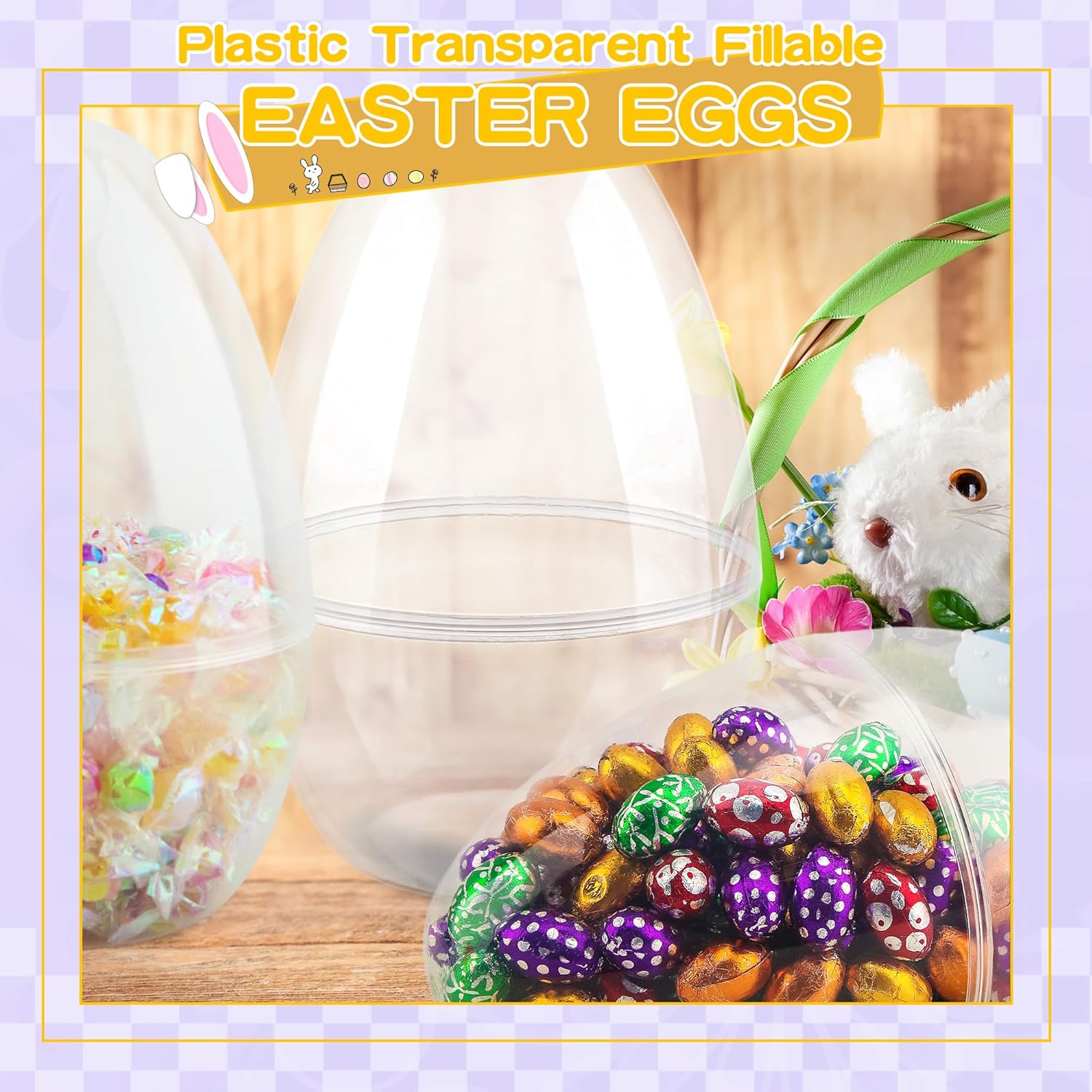 8 Pack 10 Inch Giant Transparent Easter Eggs Jumbo Clear Easter Eggs Empty Plastic Surprise Eggs Fillable for Easter Basket Stuffers Party Decoration - Image 3