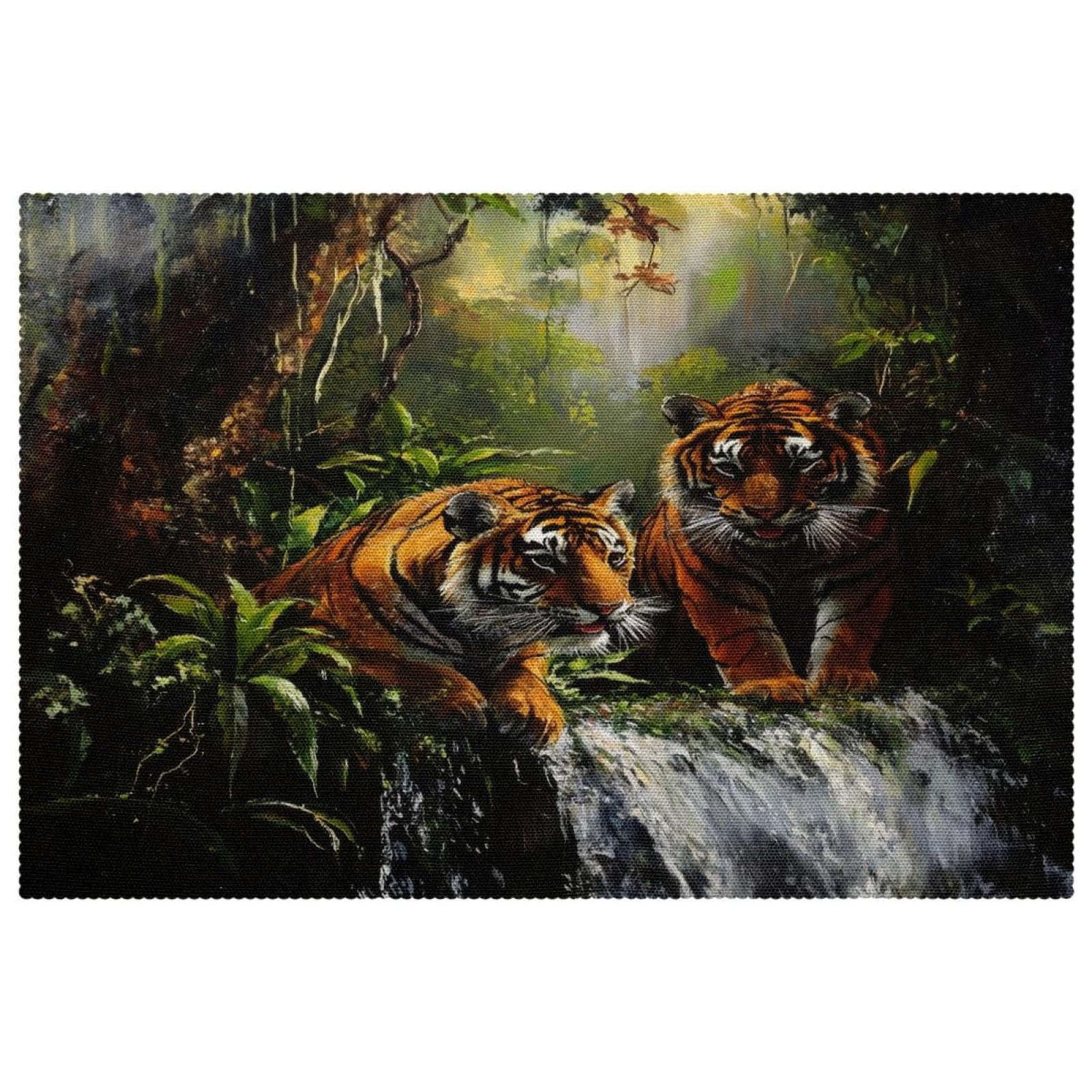 Sets de table forêt et tigres pour décorer une table de salle à manger familiale lot de 6