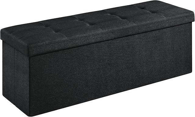 SONGMICS Storage Ottoman, Padded Foldable Bench, Chest with Lid, 120L Capacity, Holds up to 300 kg, for Bedroom, Hallway, Living Room, Light Black LSF077B20