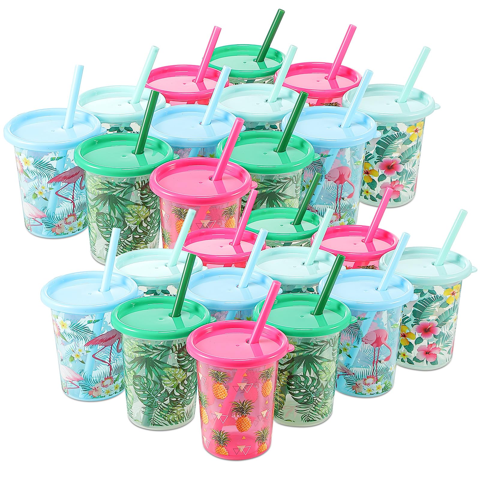 Nuanchu 24 Stück Becher mit Strohhalmen und Deckel, 284 ml, wiederverwendbare Kunststoffbecher für Weihnachtsfeier, Geschenk