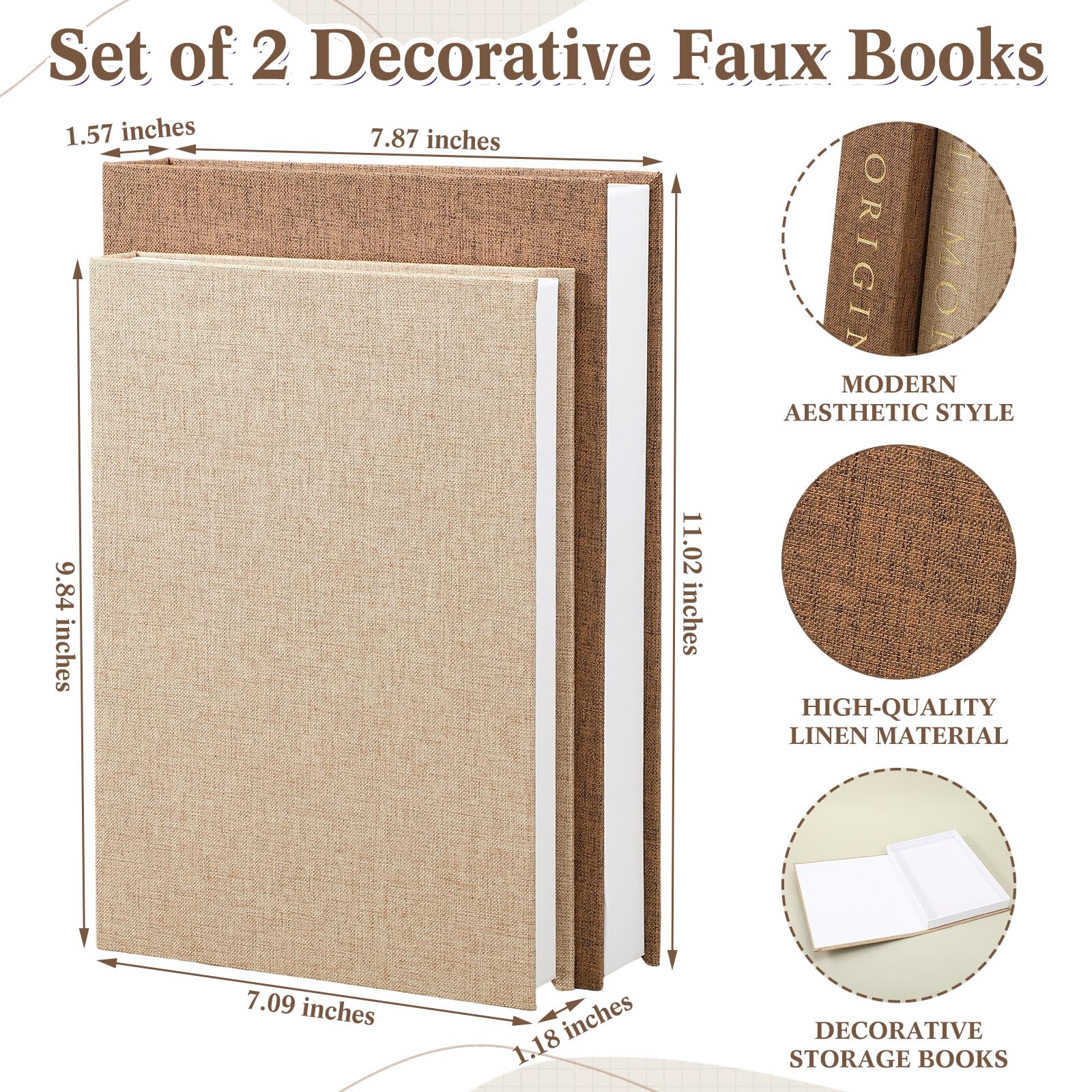 Junkin Set di 2 libri decorativi per la casa con 60 erba della pampa estetica in lino finto/finto libri nascosti scatole portaoggetti moderne per la casa della fattoria libreria decorazione per la