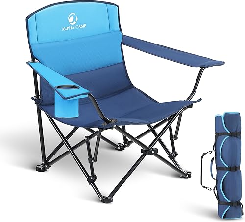 ALPHA CAMP Silla de camping plegable baja, silla de playa portátil con soporte para tazas, bolsa de almacenamiento, bolsa de transporte, silla de