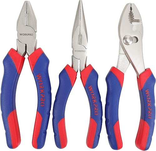 WORKPRO W001312 Juego de alicates de 3 piezas, construcción de acero al carbono forjado (1 juego)