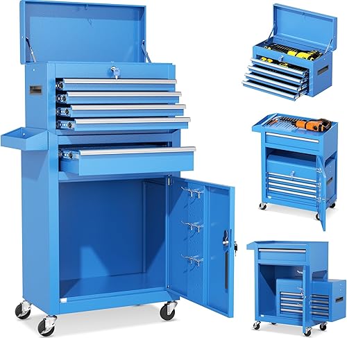 Miniatura 15 de INTERGREAT Baúl rodante para herramientas de 8 cajones, baúl para herramientas ensamblado con ruedas, caja de herramientas superior desmontable,