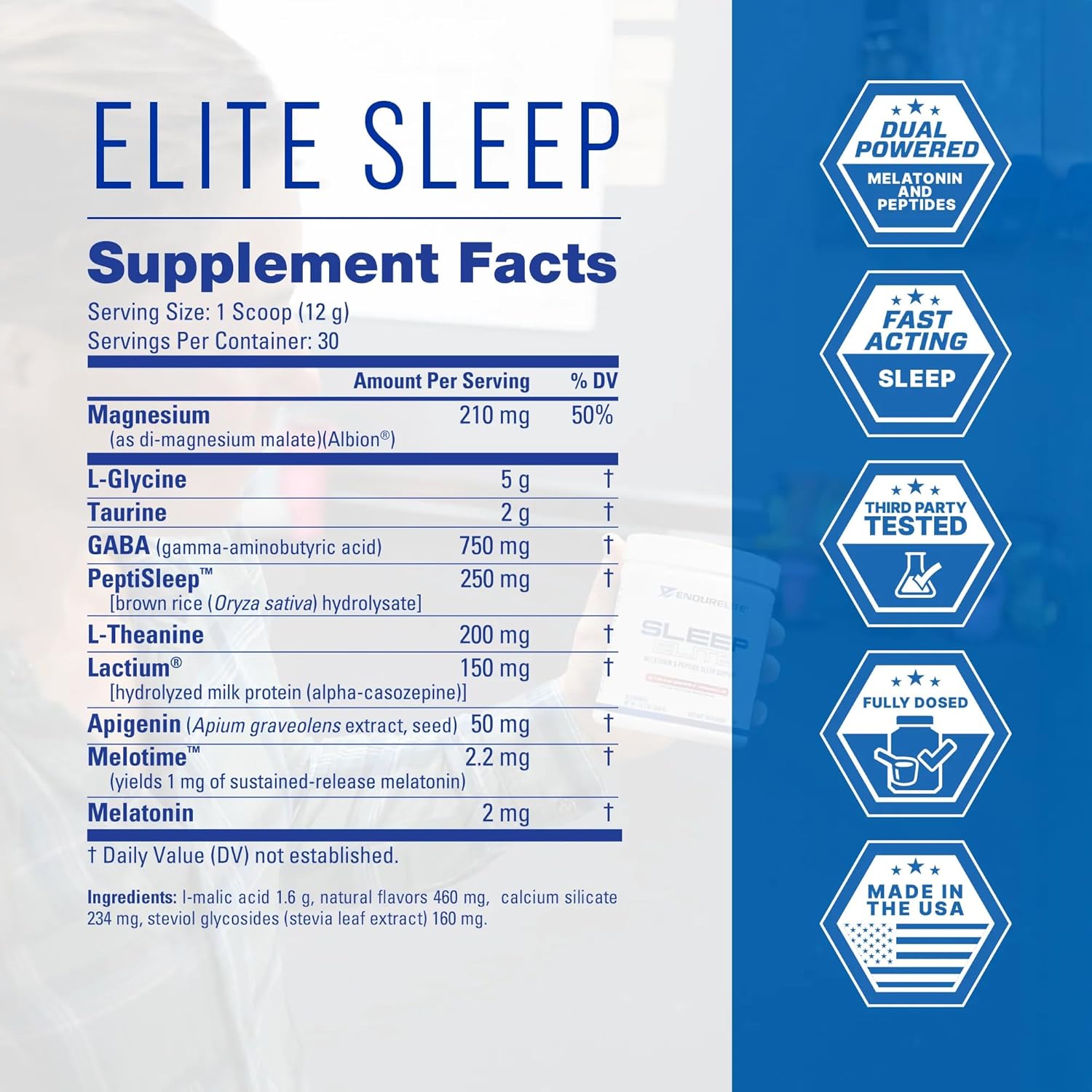 EndurElite Sleep Elite Sleep Drink Mix Supplement with Magnesium, Sleep Aid Powder - Strawberry Hibiscus - 30 Servings