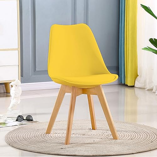 Miniatura 2 de GOTMINSI Silla de comedor de estilo moderno, silla de plástico Shell Lounge con sillas patas de madera natural (juego de 2 amarillas)