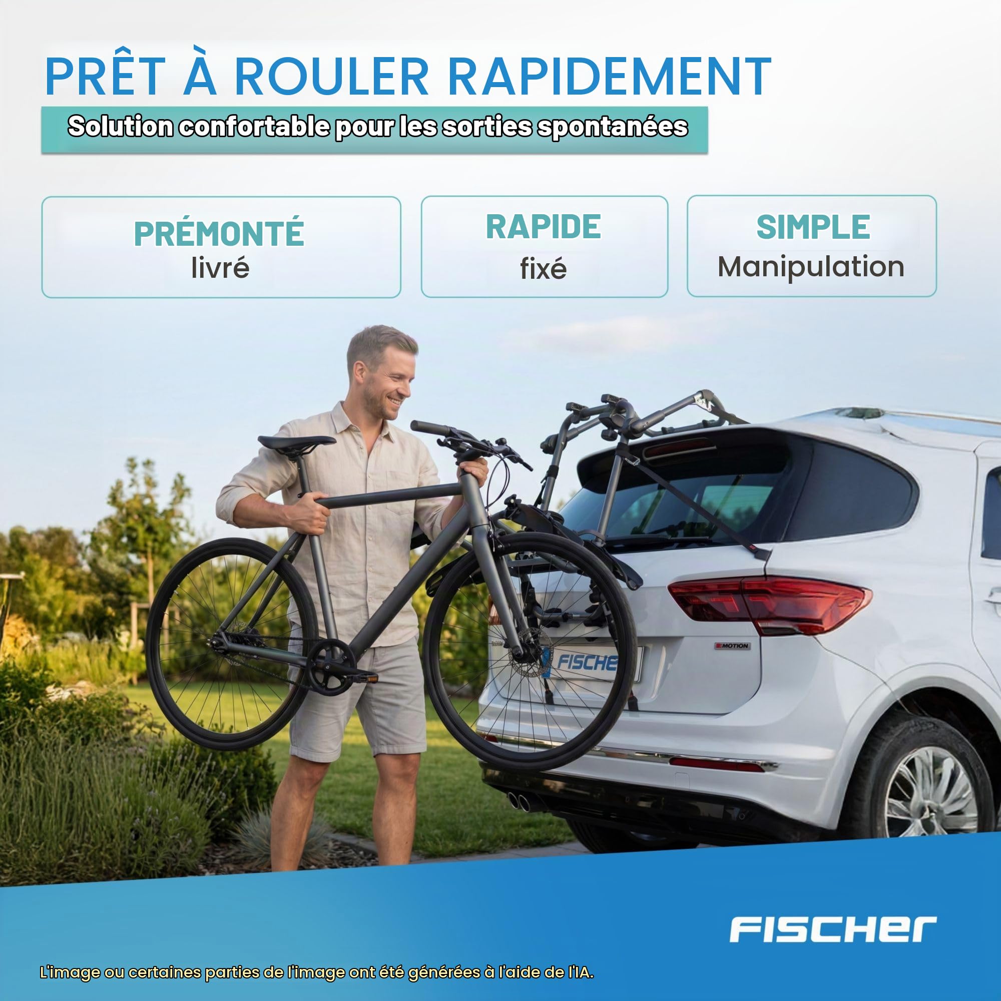 Fischer 10444 Porte-vélos arrière, pour Le Montage sur Le Coffre de véhicule, Noir