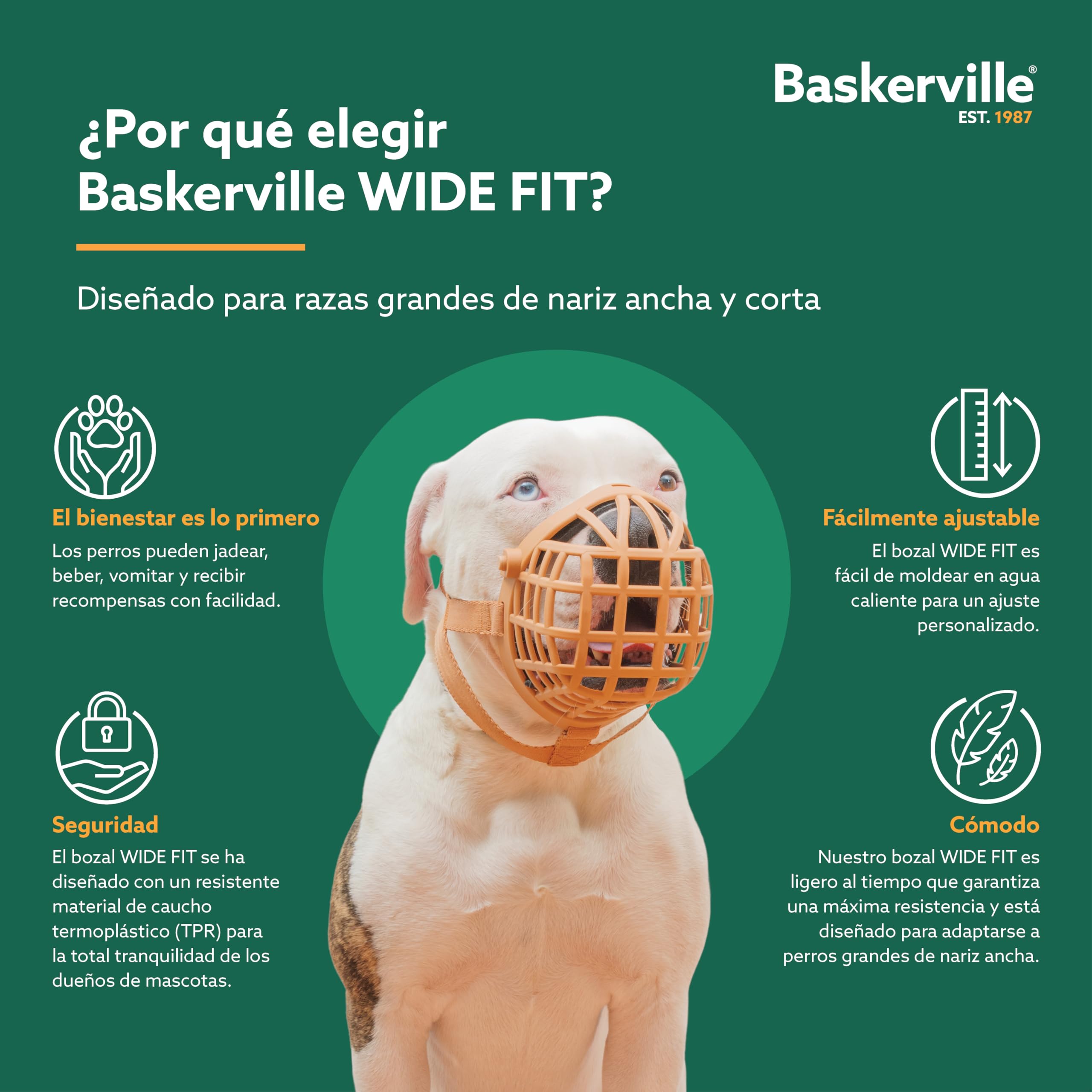 Bozal BASKERVILLE para perro de hocico ancho - Pueden jadear y beber, transpirable, evita mordidas, adiestramiento de perros con narices anchas (Talla 13)