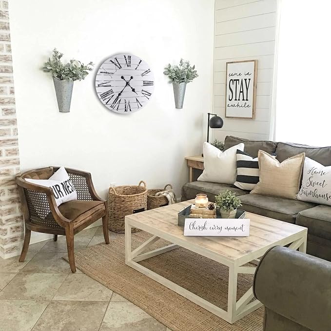 Reloj de pared ALBEN estilo granja blanco 24 pulgadas redondo miniatura 7