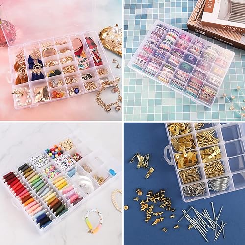 Miniatura 6 de OUTUXED Caja Organizadora de Plástico Transparente de 36 Cuadrículas con Divisores de Compartimentos Ajustables, Caja de Colección de Rocas