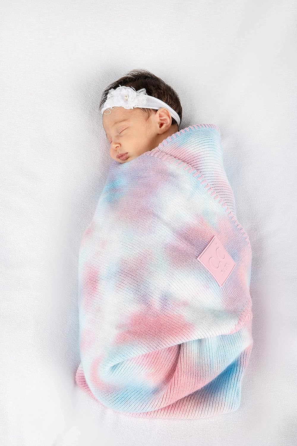 Funky Junque Large Soft Warm Lightweight Baby Throw Blanket for Toddler Bed, Strollers, Naps, Daycare Preschool Baby Throw Blanket - Tie Dye - Pale Pink/Pale Blue