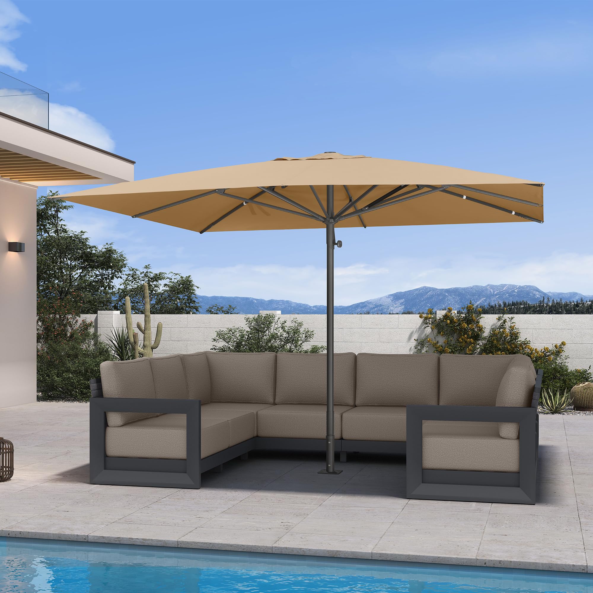 PURPLE LEAF Patio Market Umbrella 11' x 11' Thicken Aluminum Pole, Beige