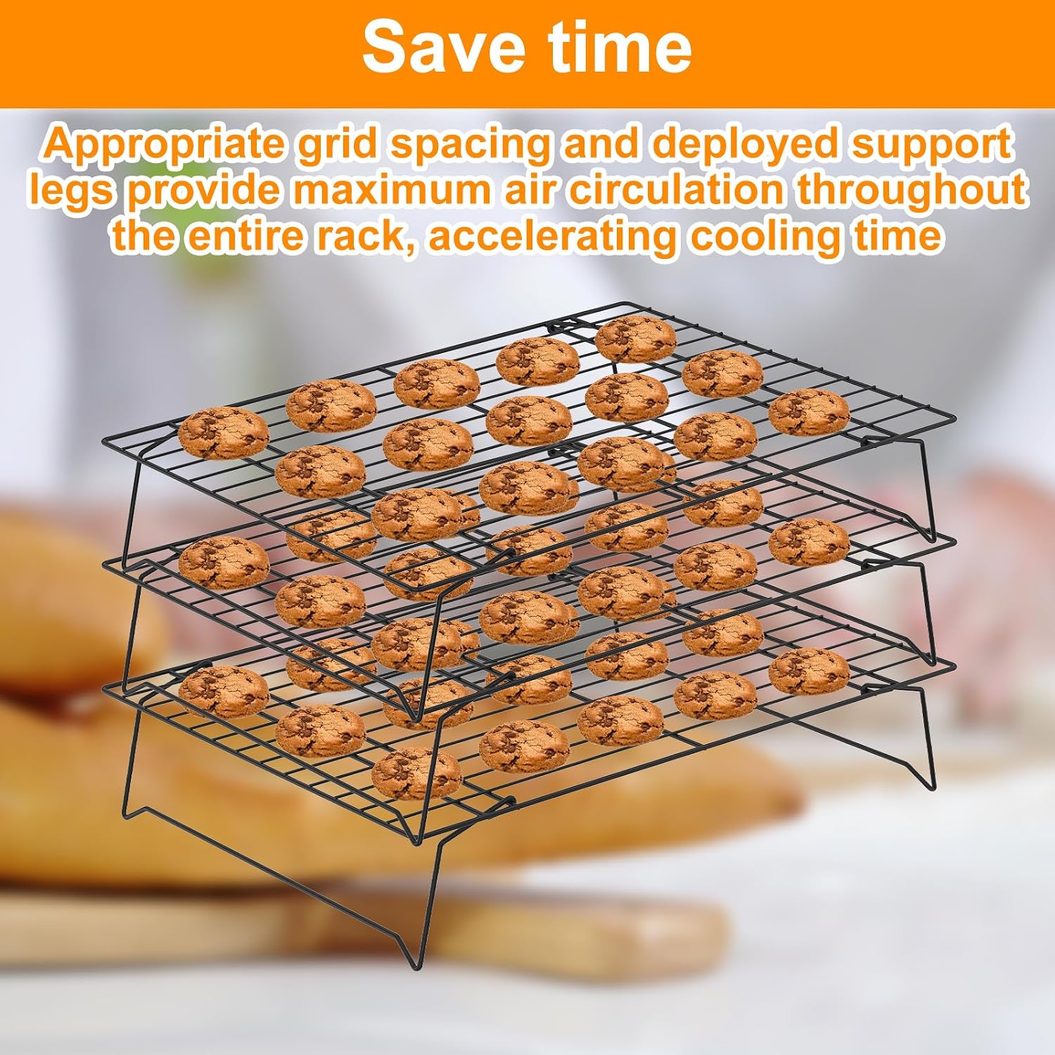 3-Tier Cookie Cooling Rack, 13.4“x9.4" Stackable Iron Baking Cooling Rack,Cooling Rack for Baking, Foldable Wire Cooling Rack Space Saving for Cupcakes Pies Cookies gadgets