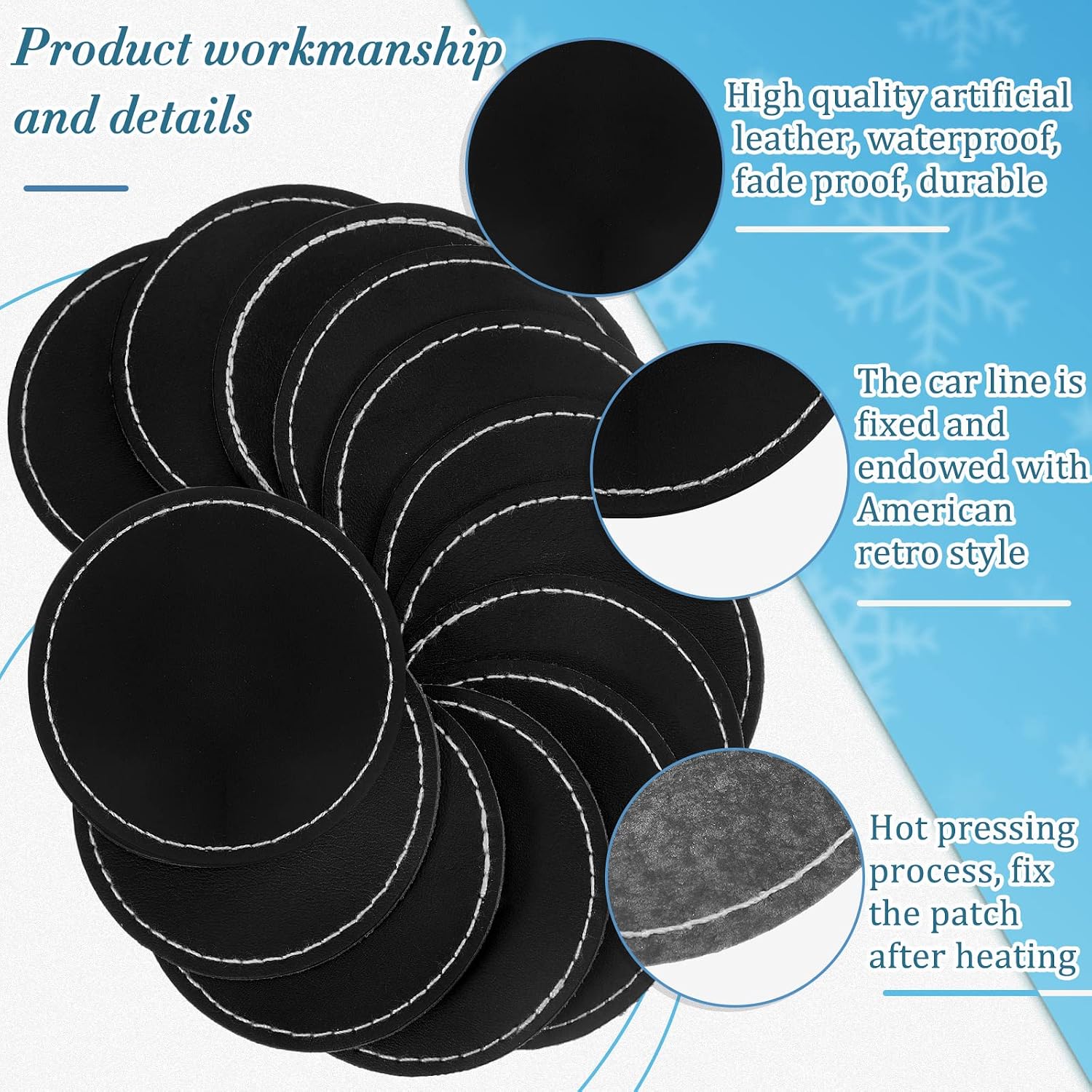 Dunzy 30 Pcs Blank Leather Hat Patches with Adhesive 2.5 Inch Round Laserable Leatherette Patch Faux Leather Patches Sewing Laser Engraving Supplies for Hats Jackets Backpacks(Black)
