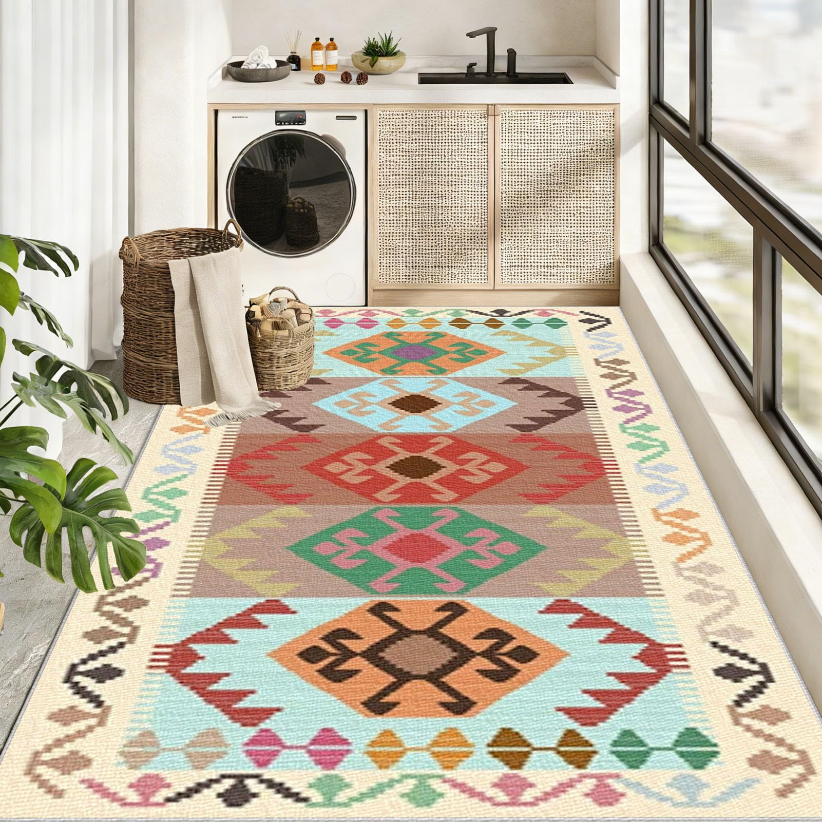 Dywan do salonu, nadaje się do prania, z krótkim włosiem, w stylu vintage, szary, 170 x 200 cm, duży, antypoślizgowy, do sypialni, biura, jadalni