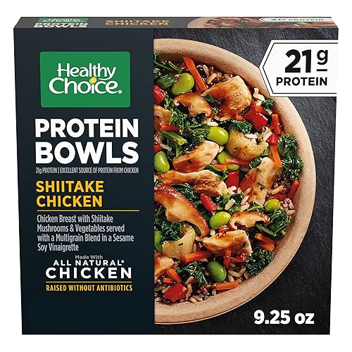 Healthy Choice Power Bowls Shiitake Pollo, conveniente comida para microondas hecha sin conservantes, comida congelada, tazón de 9.25 onzas