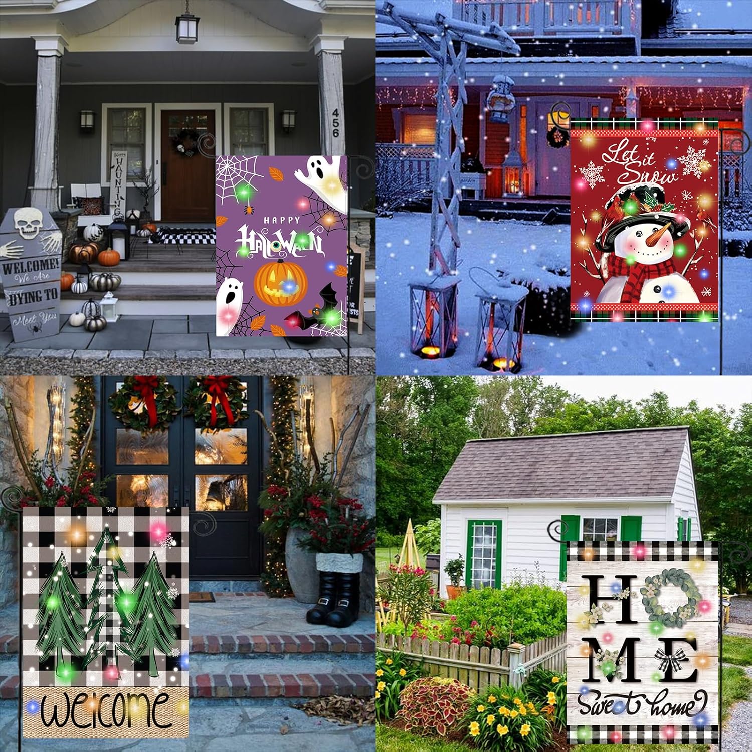 Lighted Seasonal Garden Flags Set of 12 Double Sided 12 x 18 Inch LED Yard Flags, Small Flags for Outside, Fall Winter Halloween Christmas Outdoor Flags,Solar Holiday Garden Flags for All Seasons - Image 7
