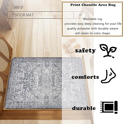 Miniatura 4 de Yancorp Tapete de interior de 3 x 5 pies, pequeño, delgado, lavable, antideslizante, tapete bohemio para sala de estar, tapete para interiores,
