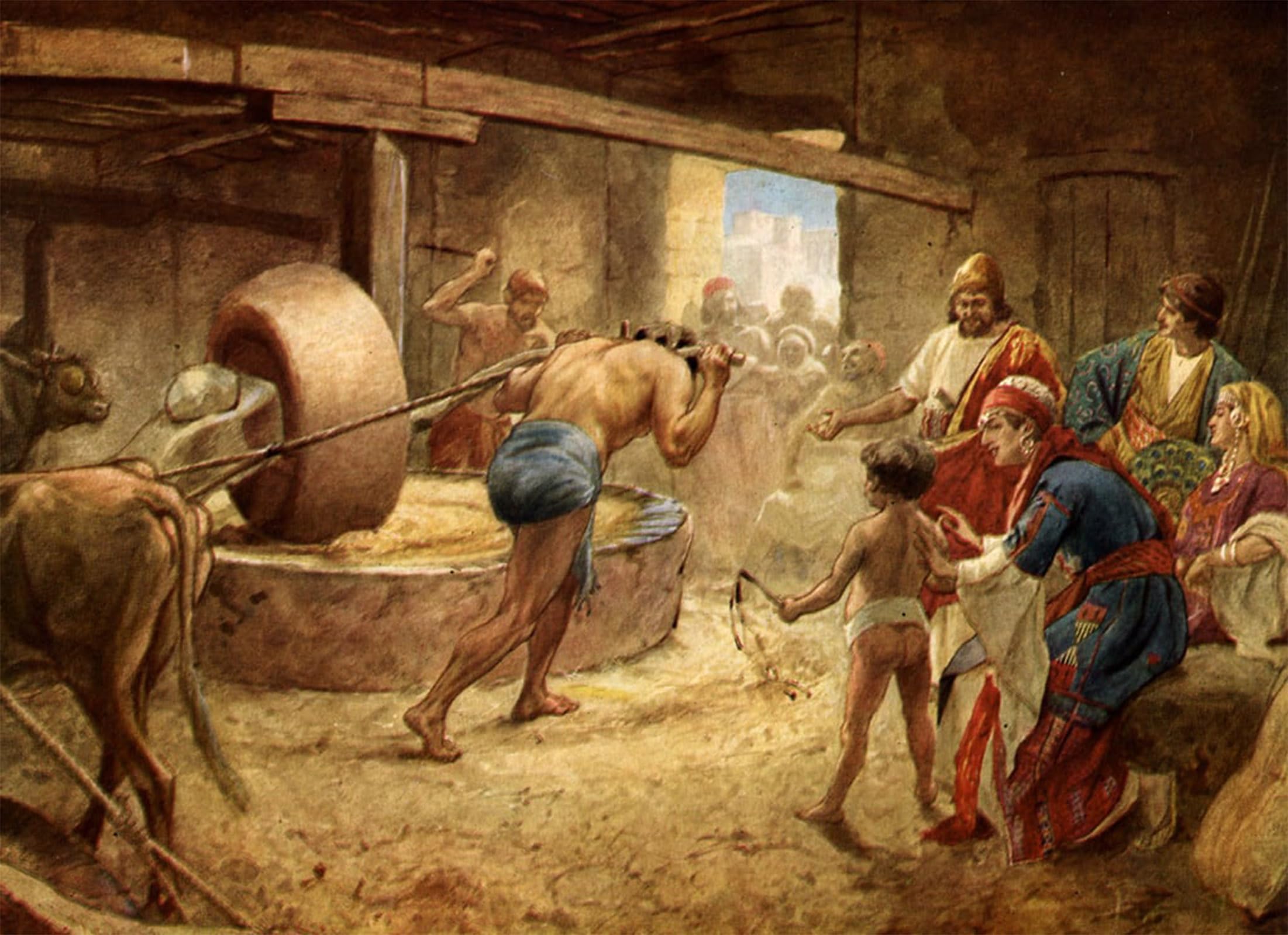 Decoración de paredes cuadro en lienzo Samson Grinding in Prison 60x90cm 5