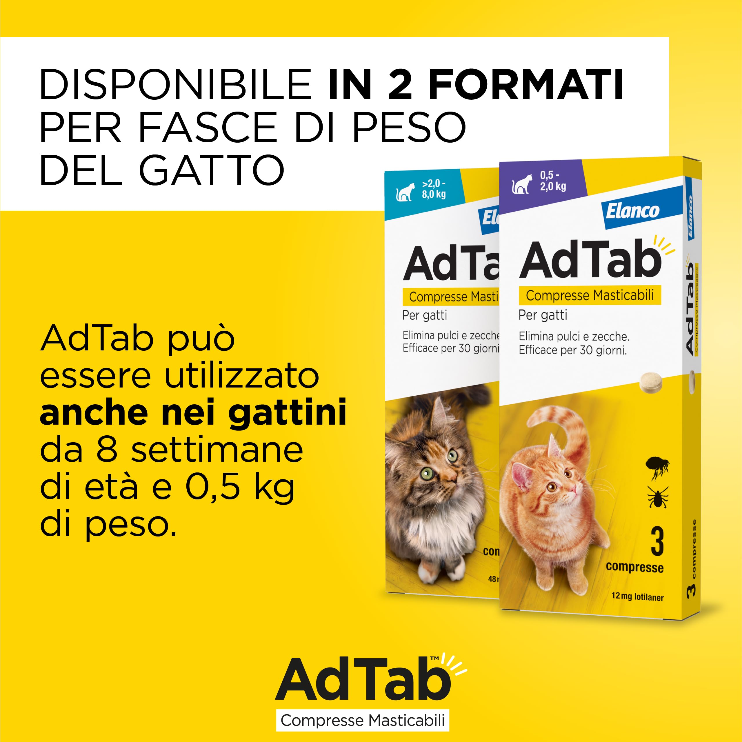AdTab Compresse Masticabili per gatti da 2,0-8,0 Kg - 3 compresse