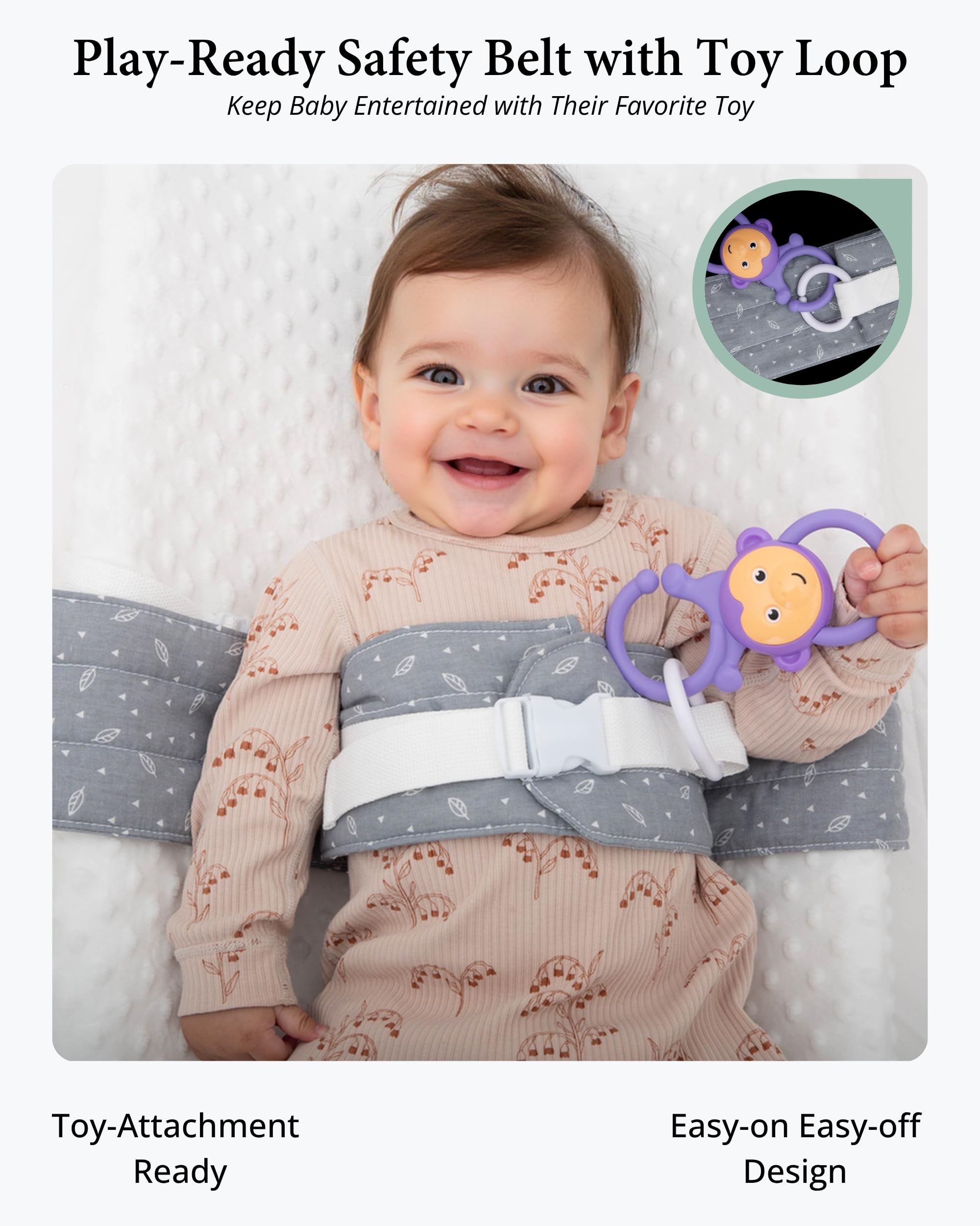 Arnés de seguridad seguro y portátil para cambiar el bebé: suave, cómodo, ajustable, fácil de limpiar, ajuste universal para almohadillas y mesas (0-24 meses), verde/amarillo