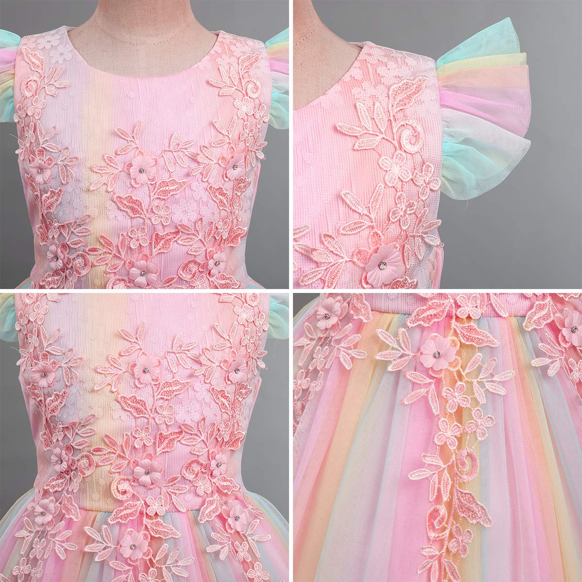 Blumensmädchenkleid Prinzessin Festliches Kinder Mädchen Blumenspitze Kleid Festzug Kleider Hochzeit Ballkleid Brautjungfern Kleidung Tüll Cocktailkleid Elegant Langes Abendkleid Kommunion PartyKleid