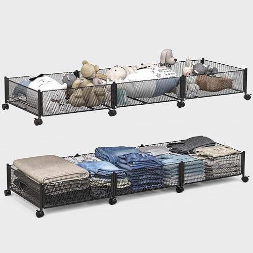 Almacenamiento debajo de la cama con ruedas  47.2 pulgadas90 libras58.6 L  Paquete de 2 contenedores plegables debajo de la cama  Cajones de