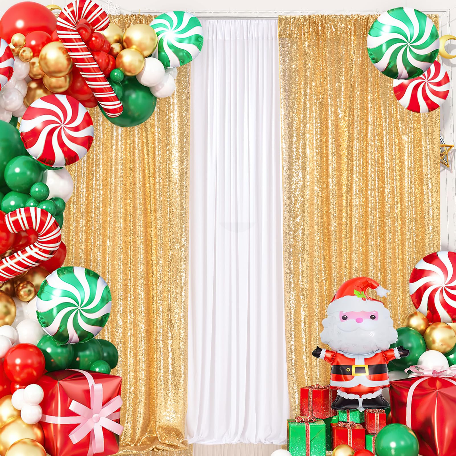 2 Pieces Gold Sequin Backdrop Curtain Panels Stage 2FTx8FT Party Wedding Background Drapes — view 3