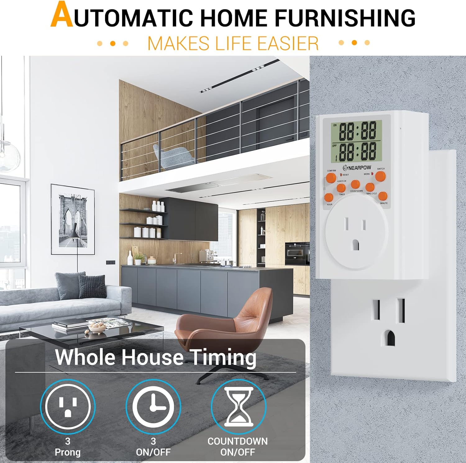 Timer Outlet, Nearpow Multifunctional Infinite Cycle Programmable Plug-in Digital Timer Switch with 3-Prong Outlet for Appliances, Energy-Saving Timer, 15A/1800W - Image 8