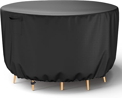 Brosyda Funda redonda para muebles de patio, fundas impermeables para mesas de exteriores, resistentes al viento, 600D, para muebles de mesa de