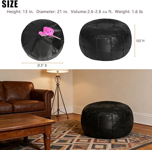 Miniatura 3 de Thgonwid Funda de puf otomano marroquí sin relleno, solución de almacenamiento para reposapiés otomano, silla puf, reposapiés, color negro Negro