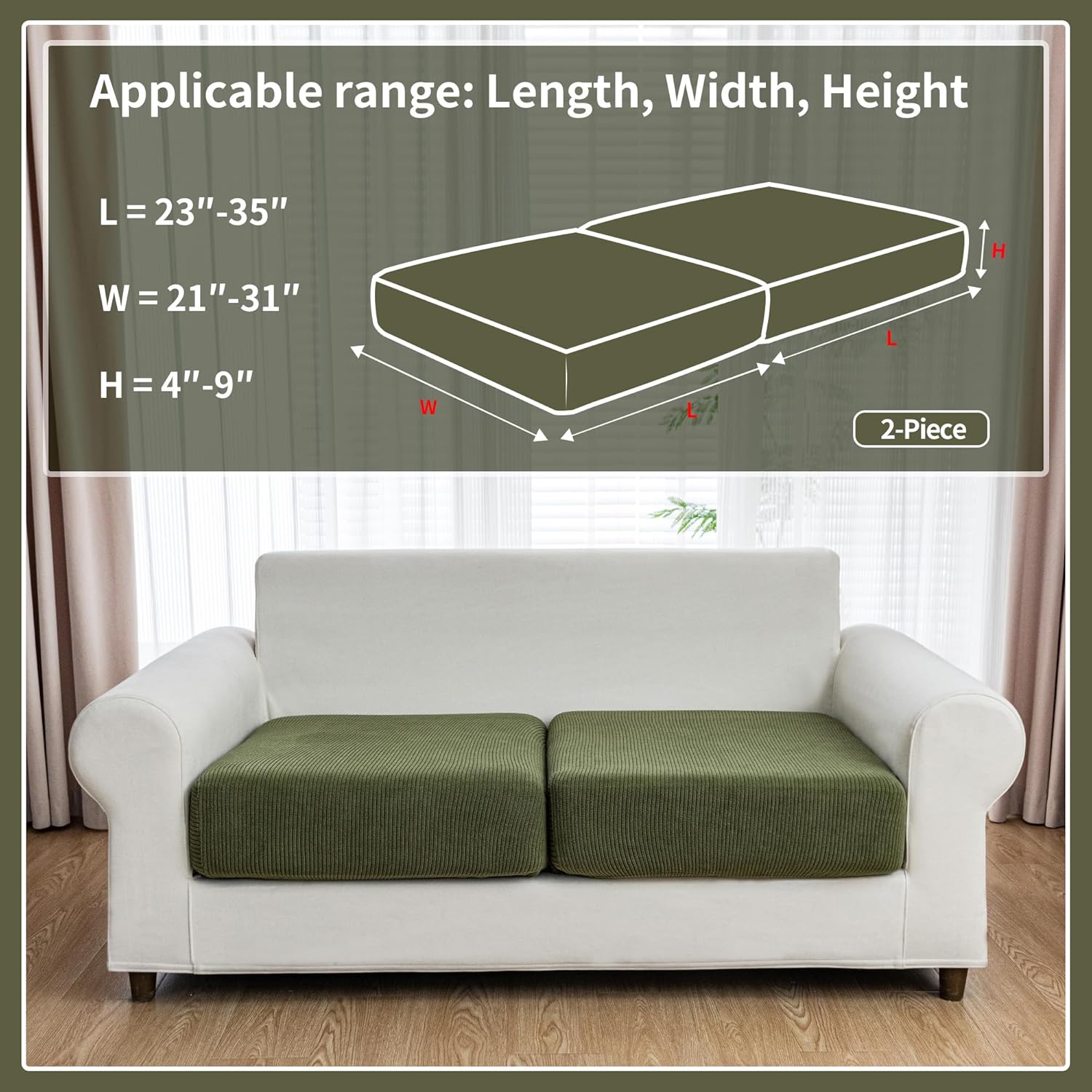 Couch Cushion Covers, Comfort Soft Magic Sofa Covers Washable Stretch Resistant Slipcovers for Sectional and L Shaped Seats Furniture Protectors for Pets (2 Seaters Covers, Green) Green 2 Seat Covers S