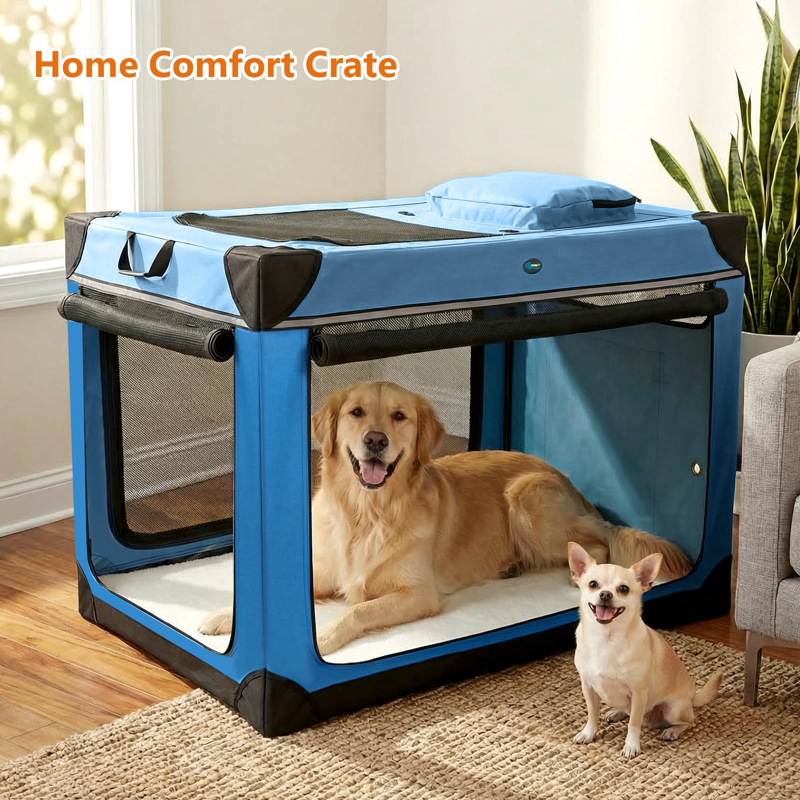 Ownpets Cage de transport pliable pour chien 4 portes avec tapis, taille XL