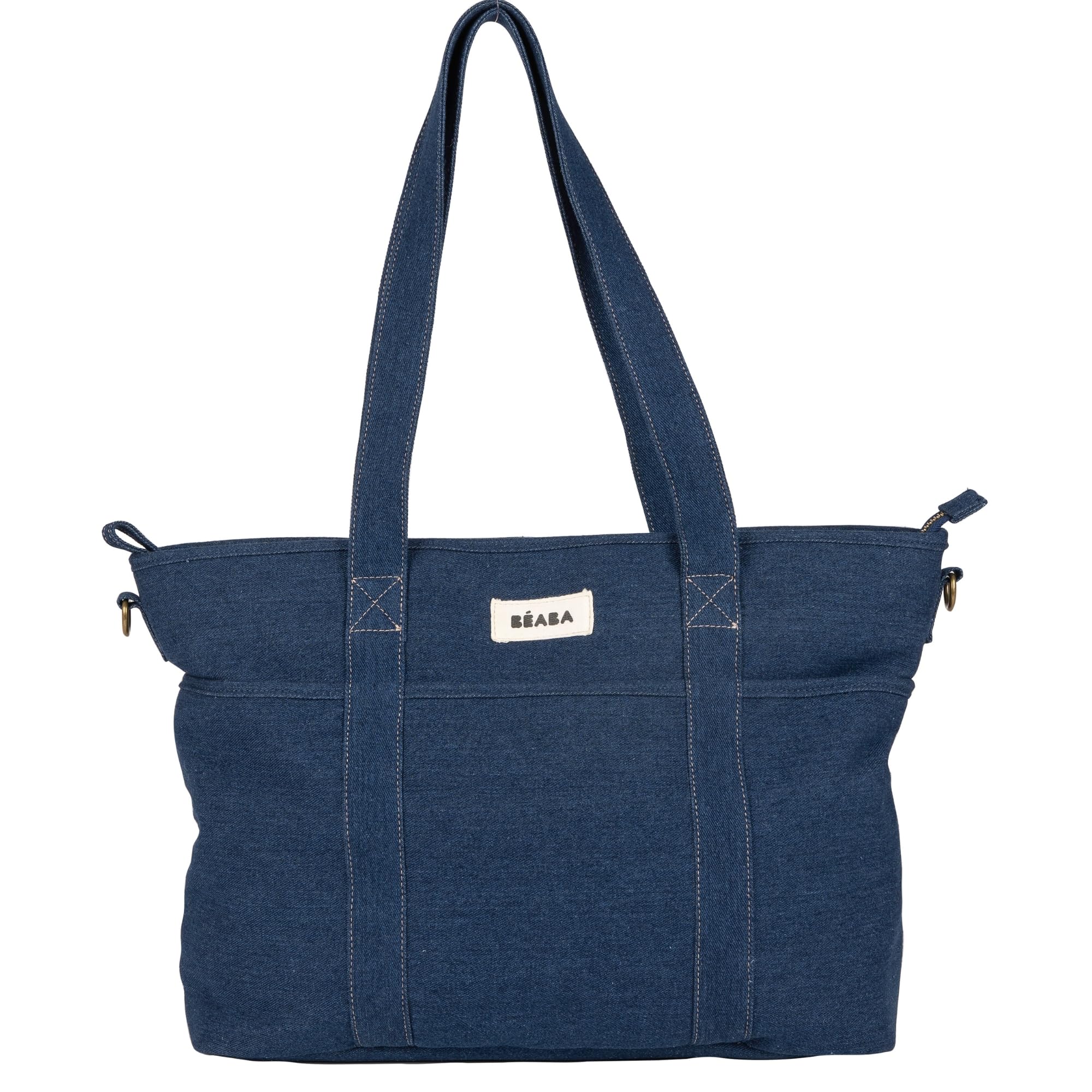 Béaba, Wickeltasche Madrid Modular 22L, großer Tote Bag, Baby-Wickeltasche für Eltern mit 11 Fächern, Isoliertasche, Kinderwagenbefestigung, Wickelunterlage, Denim