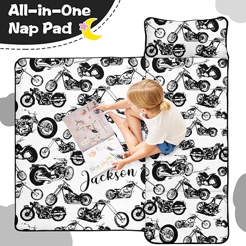 Vista 3 de Juego de colchonetas personalizadas para siesta estilo vaquero occidental con nombre, saco de dormir para niños, colchón personalizado para niños