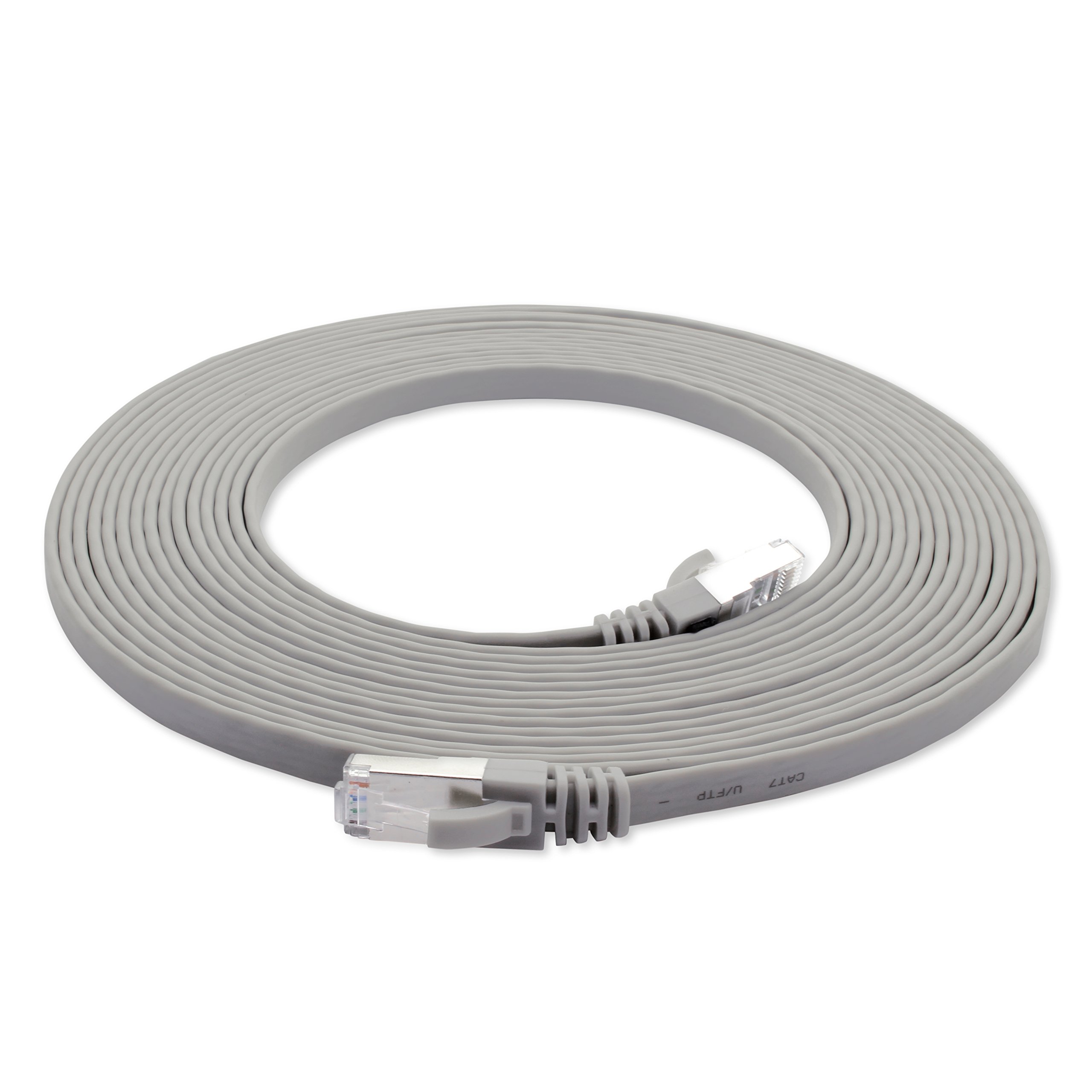 1aTTack.de 3,0 m - grau - 1 Stück Cat7 Flachkabel Netzwerkkabel Cat 7 Rohkabel Gigabit Lan (10Gbit/s) Flachbandkabel Verlegekabel Patchkabel Flach Slim Rj 45 Stecker Cat6a