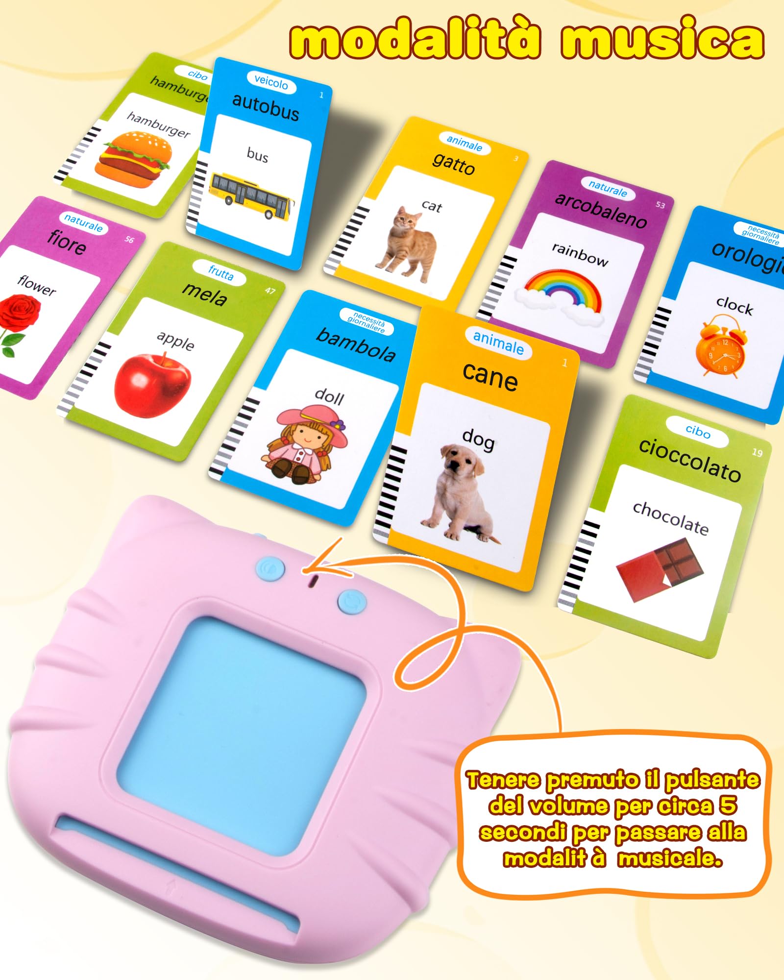 Xtaco flashcards bambini italiano, 510 parole giochi montessori 2 anni, educativi prescolari Lingua Imparare a parlare Colori Numero Animali Rosa(Italiano/Inglese/Bilingue)