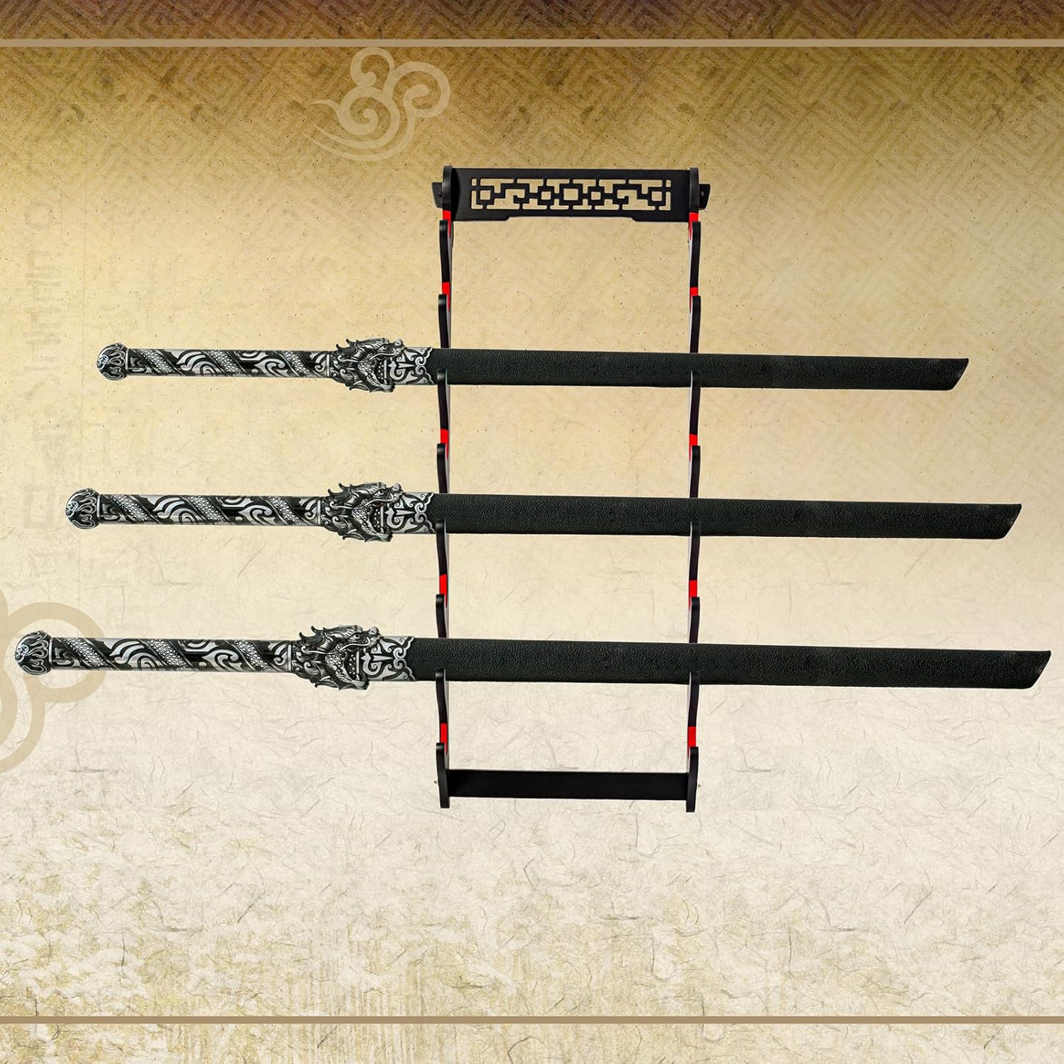 Sword Holder Wall Mount Velvet Padded Samurai Sword Stand Display Katana Wakizashi Tanto Wall Hanger Sword Rack (8-Tier)