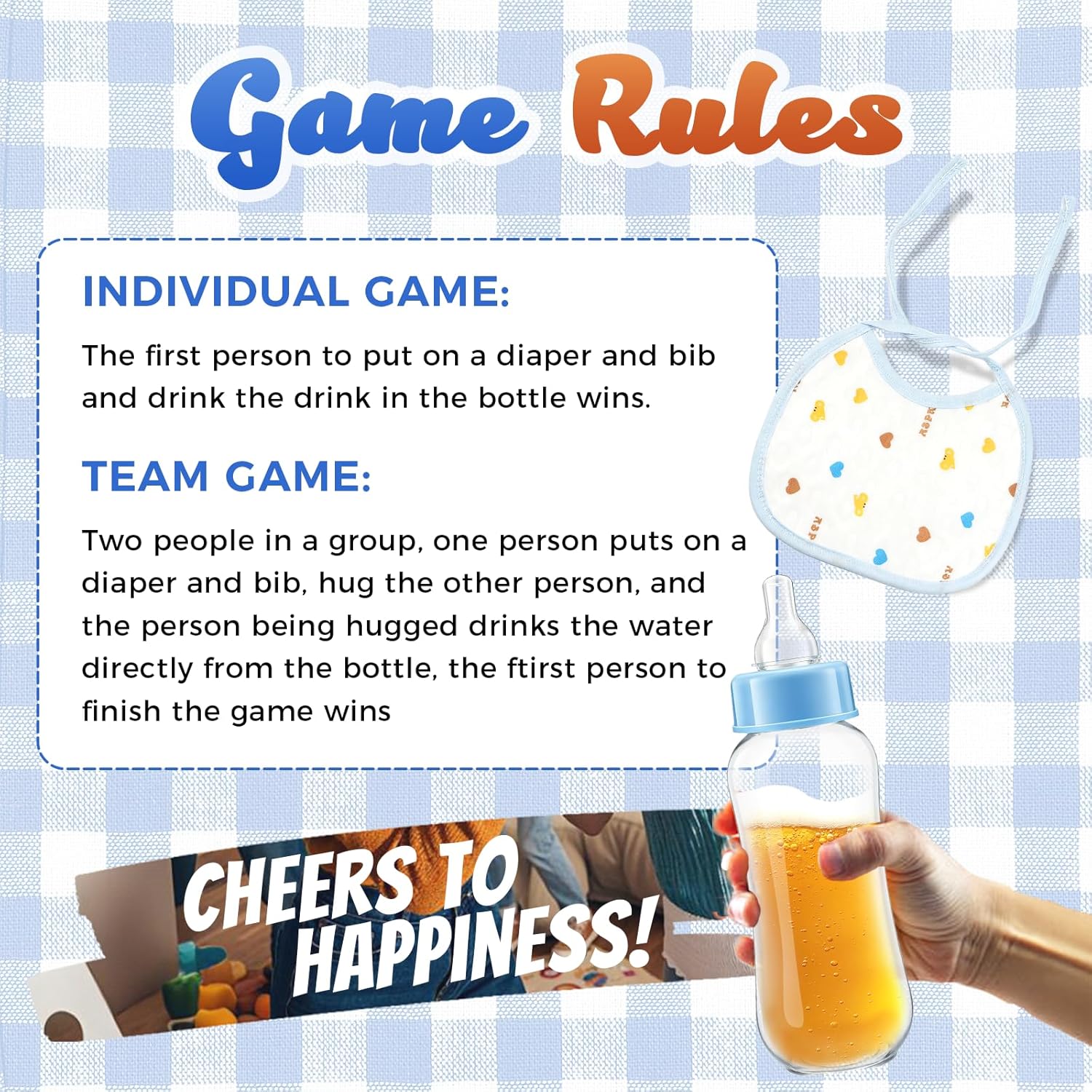 8 Sets Baby Bottles for Baby Shower Game Includes 8 Plastic Bottles, Disposable Bibs and Diapers for Gender Reveal Games, Bottle Chug Baby Shower Game (Blue)