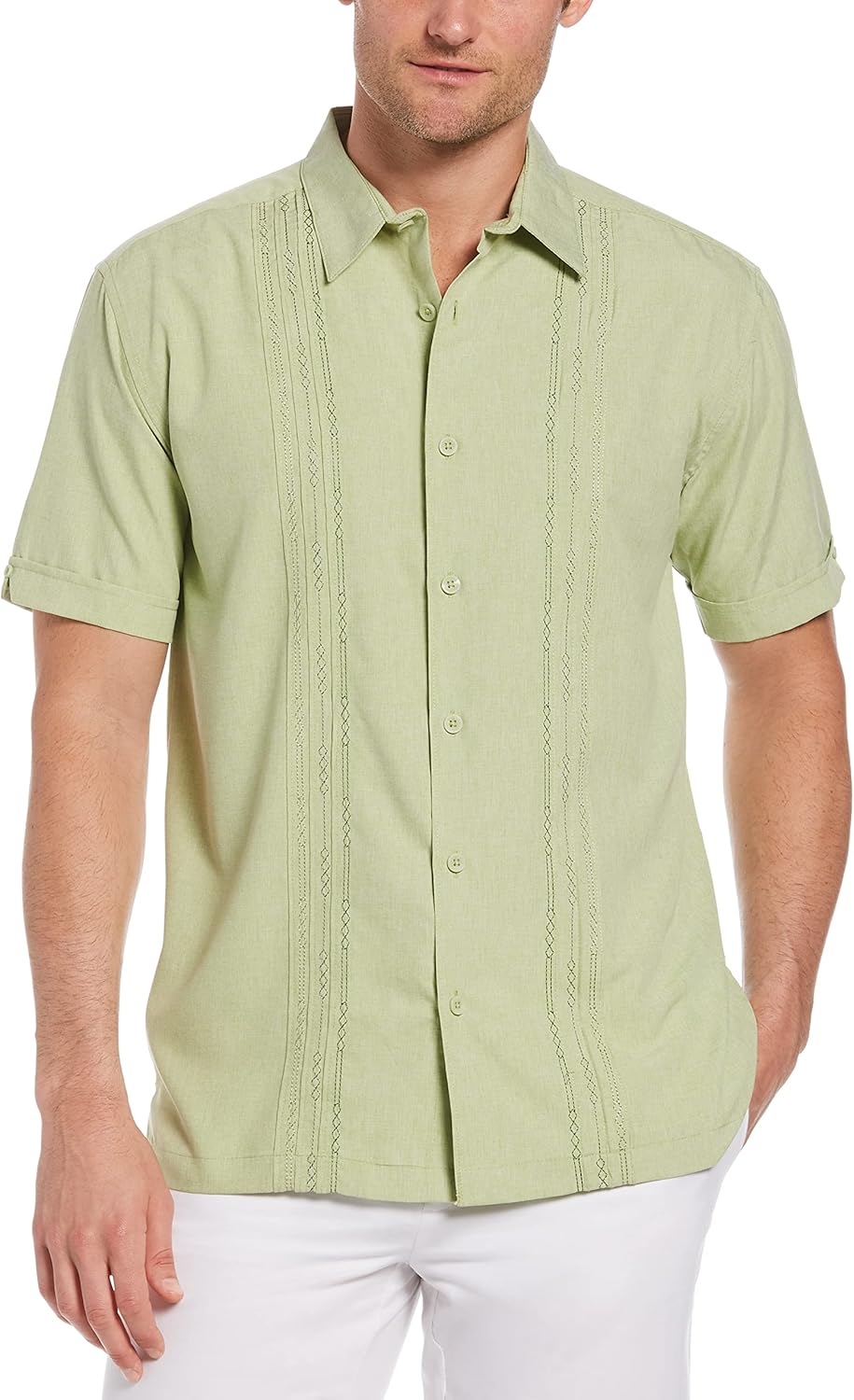 Cubavera Men's Chambray Pintuck Short Sleeve Button-Down Shirt (Size Small-4x Big & Tall) at  Men’s Clothing store